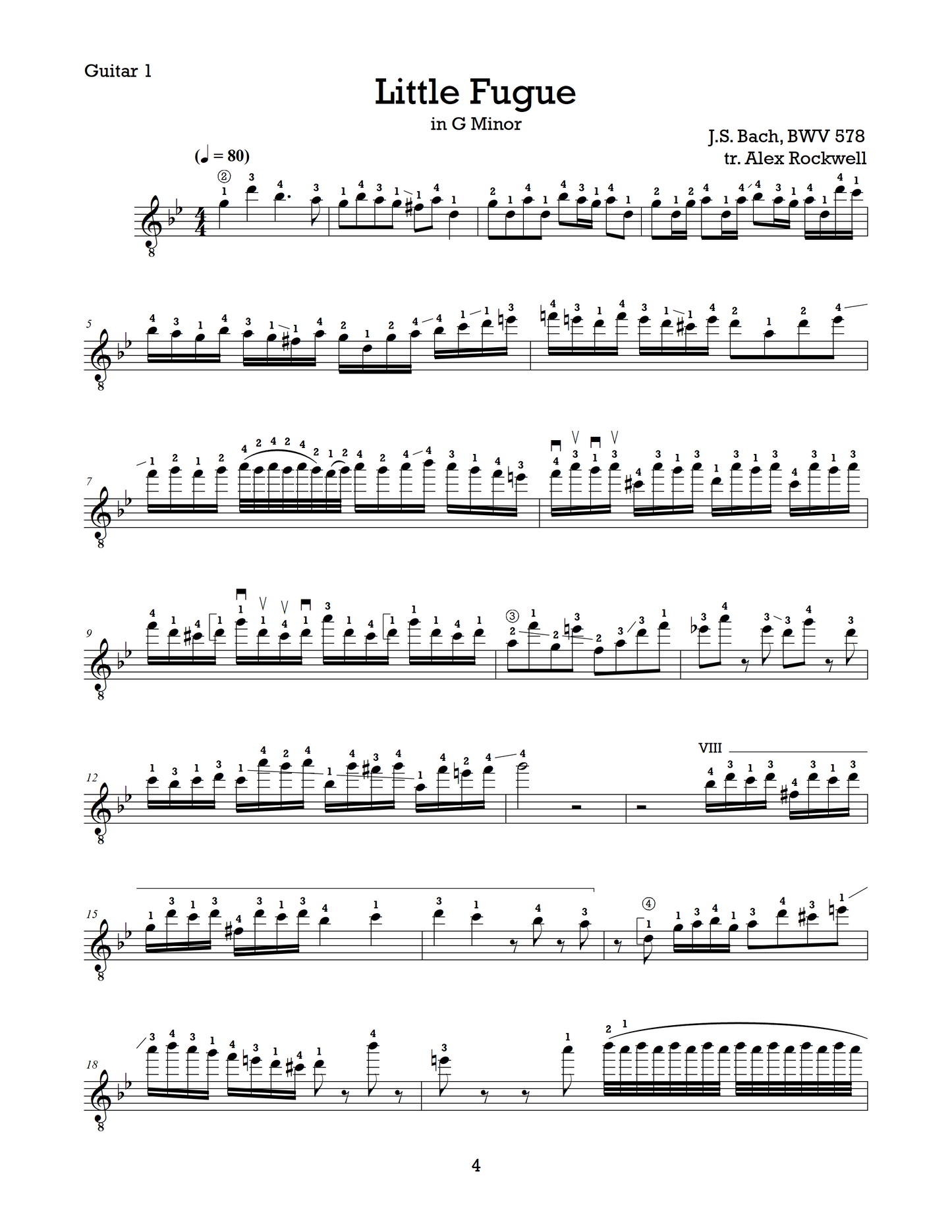 J.S. Bach: Little Fugue in G Minor, BWV 578 for 3 Guitars & Bass Guitar