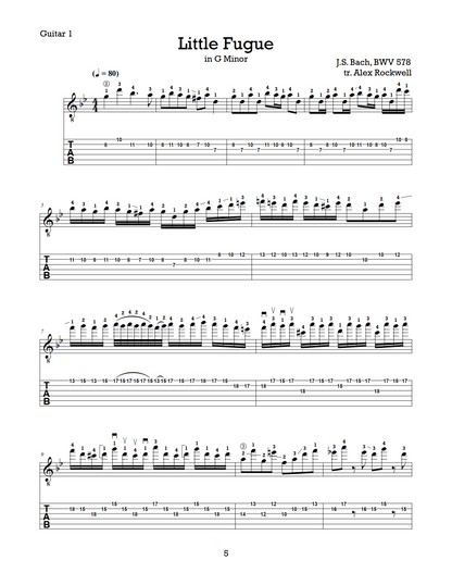 J.S. Bach: Little Fugue in G Minor, BWV 578 for 3 Guitars & Bass Guitar